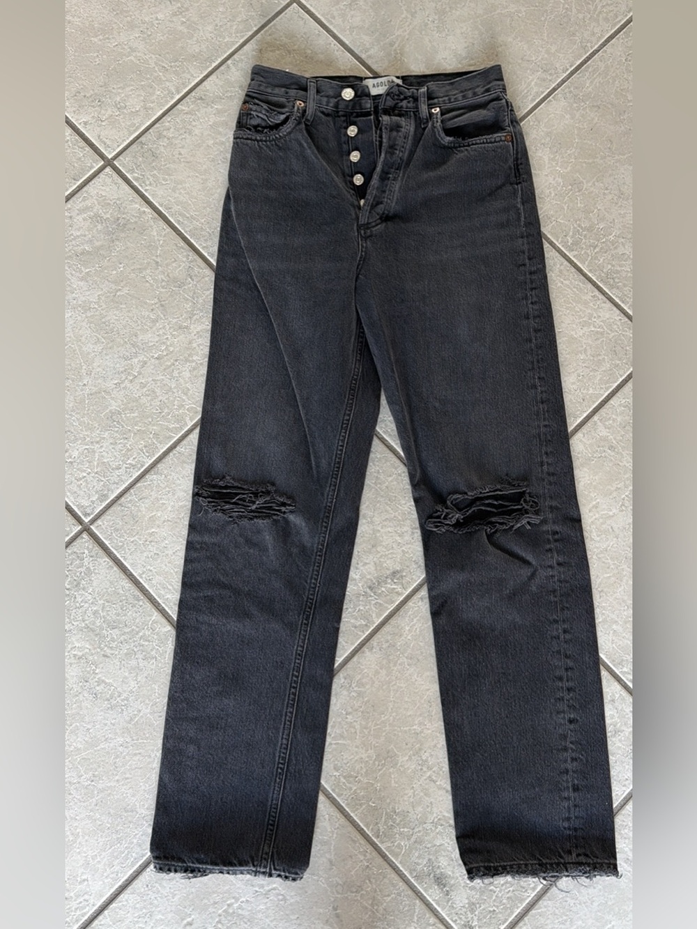 AGOLDE 90's Pinch Waist High Rise Straight Black Straight Leg Distressed Jeans